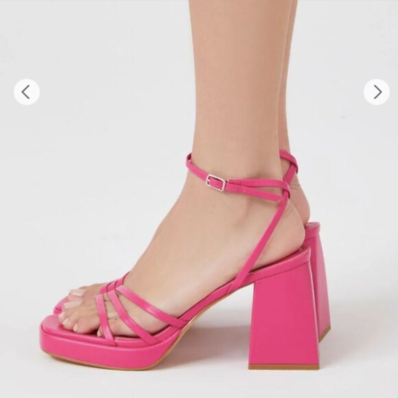 Bright Pink Strappy Block Heels Sandals - Picture 4 of 7